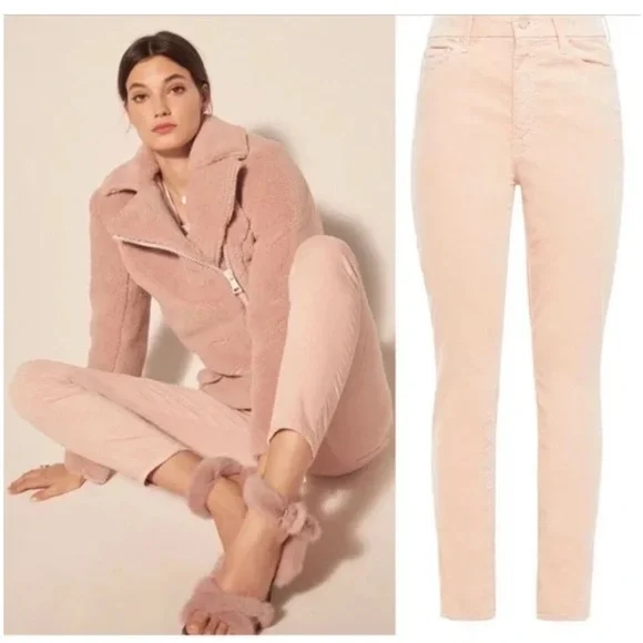 MOTHER The Looker Velvet Pant Jean Mauve Pink Size 27 Skinny Ankle Crop - Picture 1 of 14